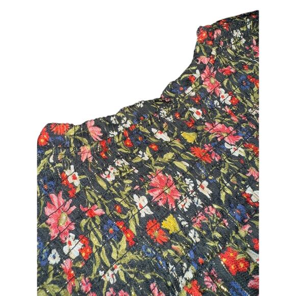 NWOT Old Navy Smocked Floral Metallic Shine Peasant Blouse in Black Multi SZ M - Picture 9 of 12